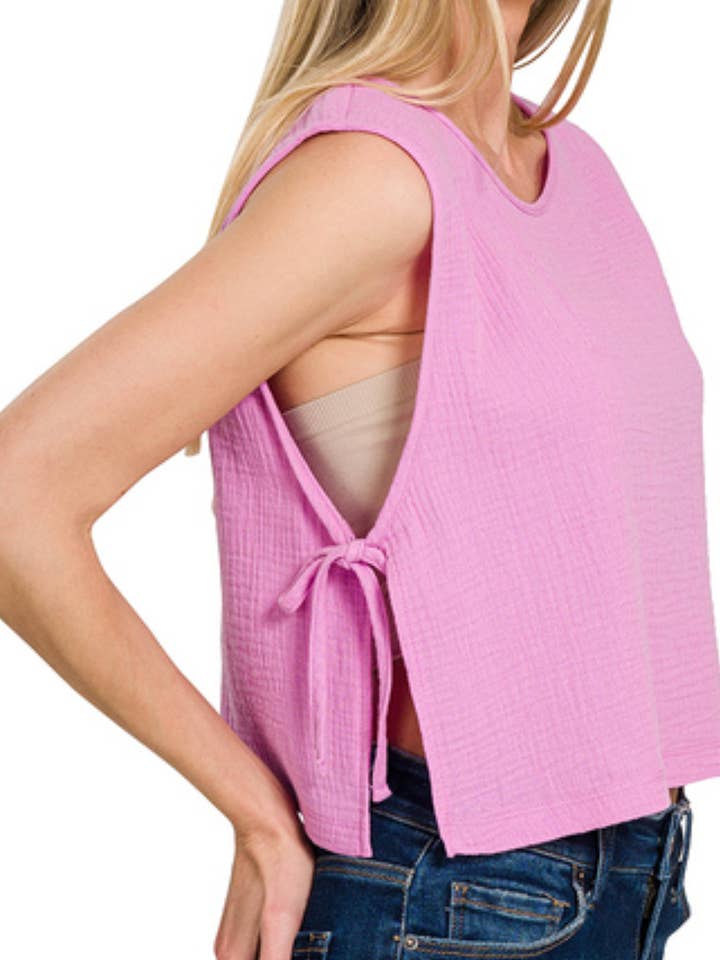 Mauve - Gauze Side Tie Sleeveless Top for wholesale by Tipsy Cowpoke