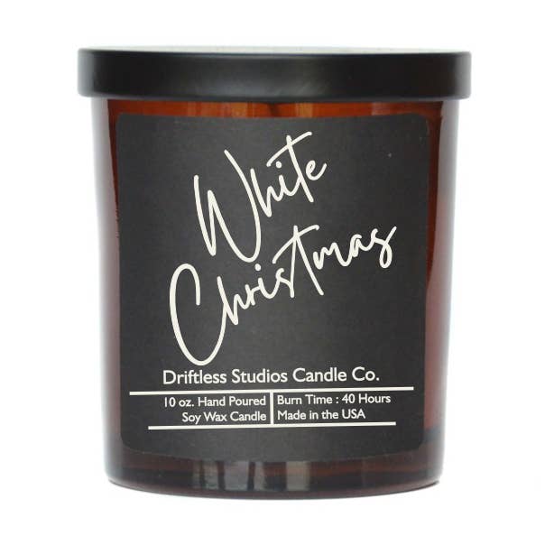 White Christmas Soy wax Candles - 10oz Candle with Lid for wholesale by Driftless Studios