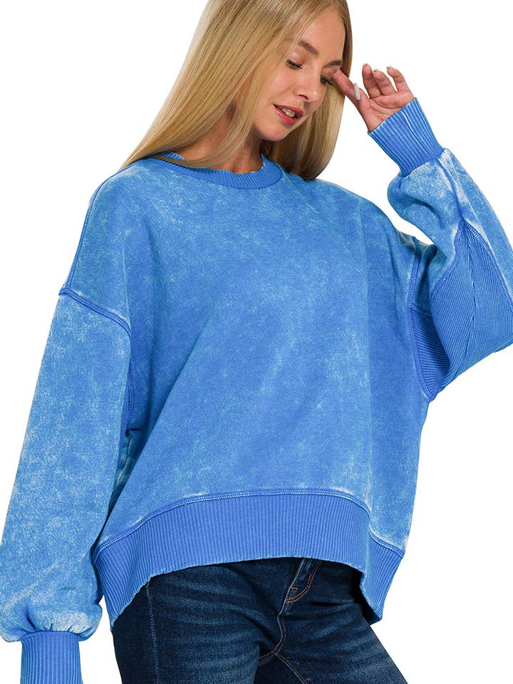 .1231 Acid Wash Fleece Oversized Pullover SI-25156 for wholesale by 42POPS