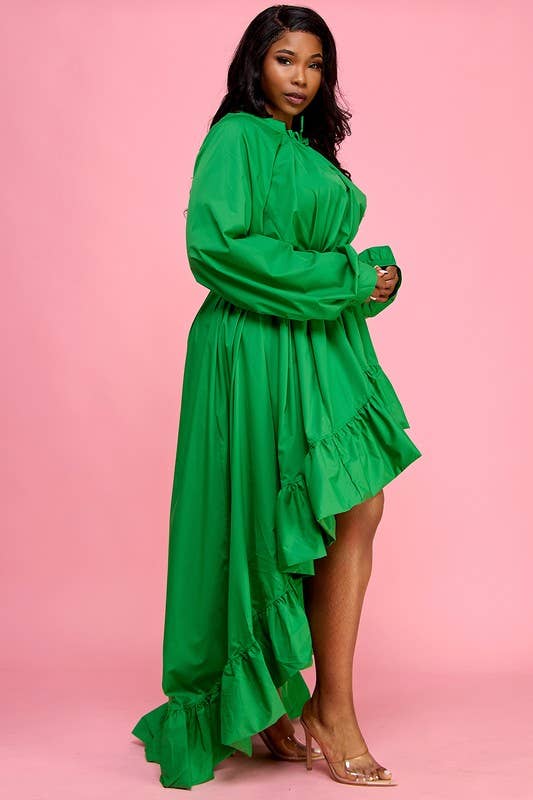 Namatt Design – Großhandel Kleid – Damen – Normales Kleid mit Rüschenausschnitt und hohem, tiefem Rüschensaum und Gürtel2