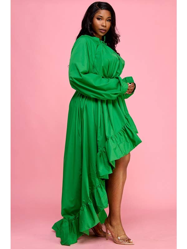 Namatt Design - Vente Robe – femme - Robe évasée ceinturée à col volanté, taille haute et bas, col volanté2