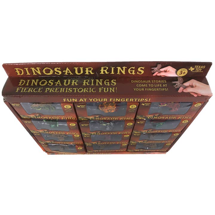 Texas Toy Distribution - Wholesale Retailer Display - Kids & Baby - Dinosaur Ring Display Set, x12 Rings Assortment