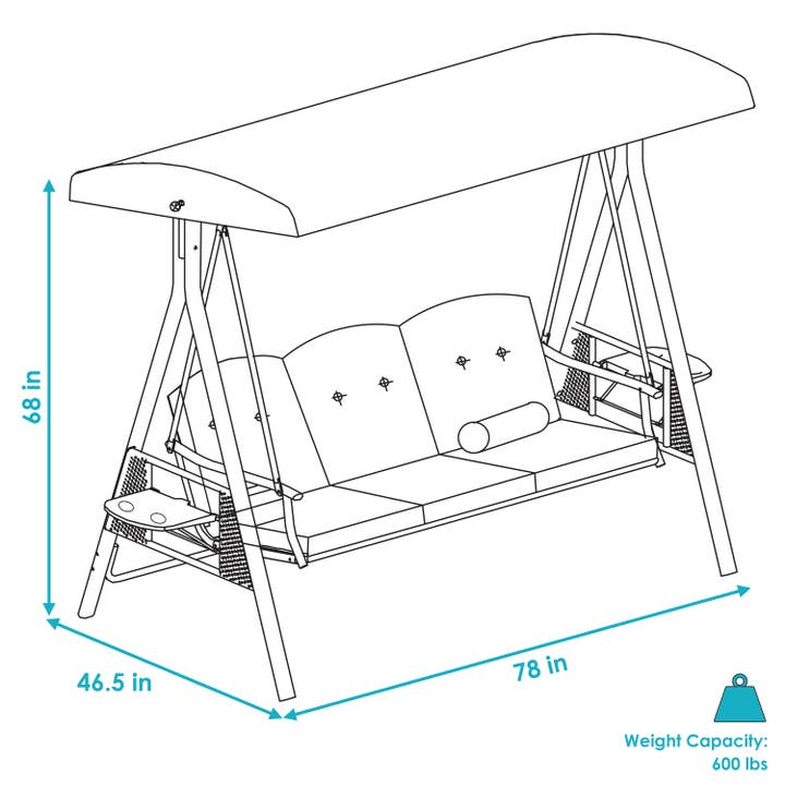Sunnydaze Decor - Wholesale Porch Swing - 3-Person Steel Outdoor Canopy Swing with Side Tables - Brown