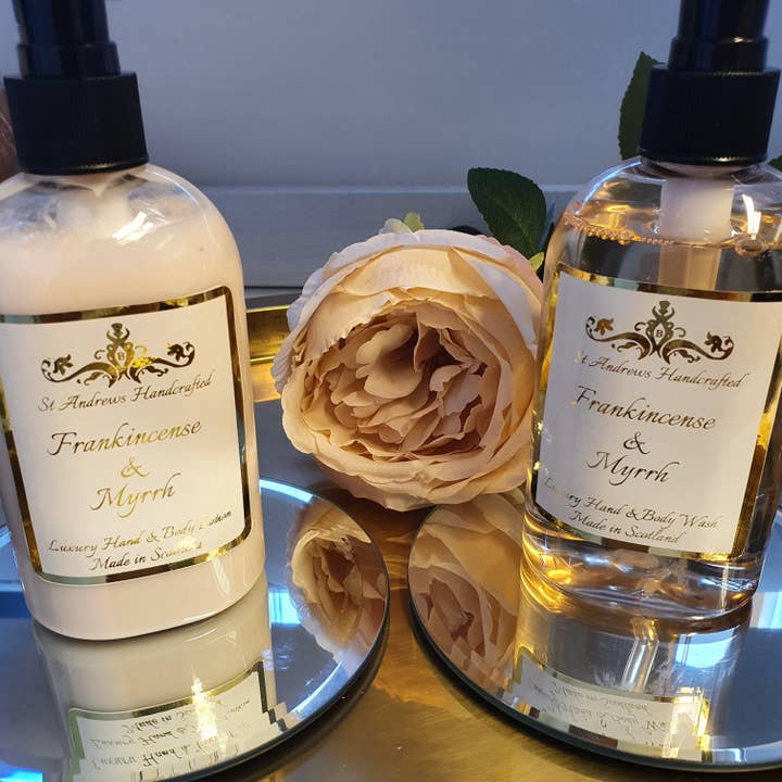 Røgelse & Myrra Hånd/Body Wash og lotion sæt for engroshandel hos St Andrews Handcrafted