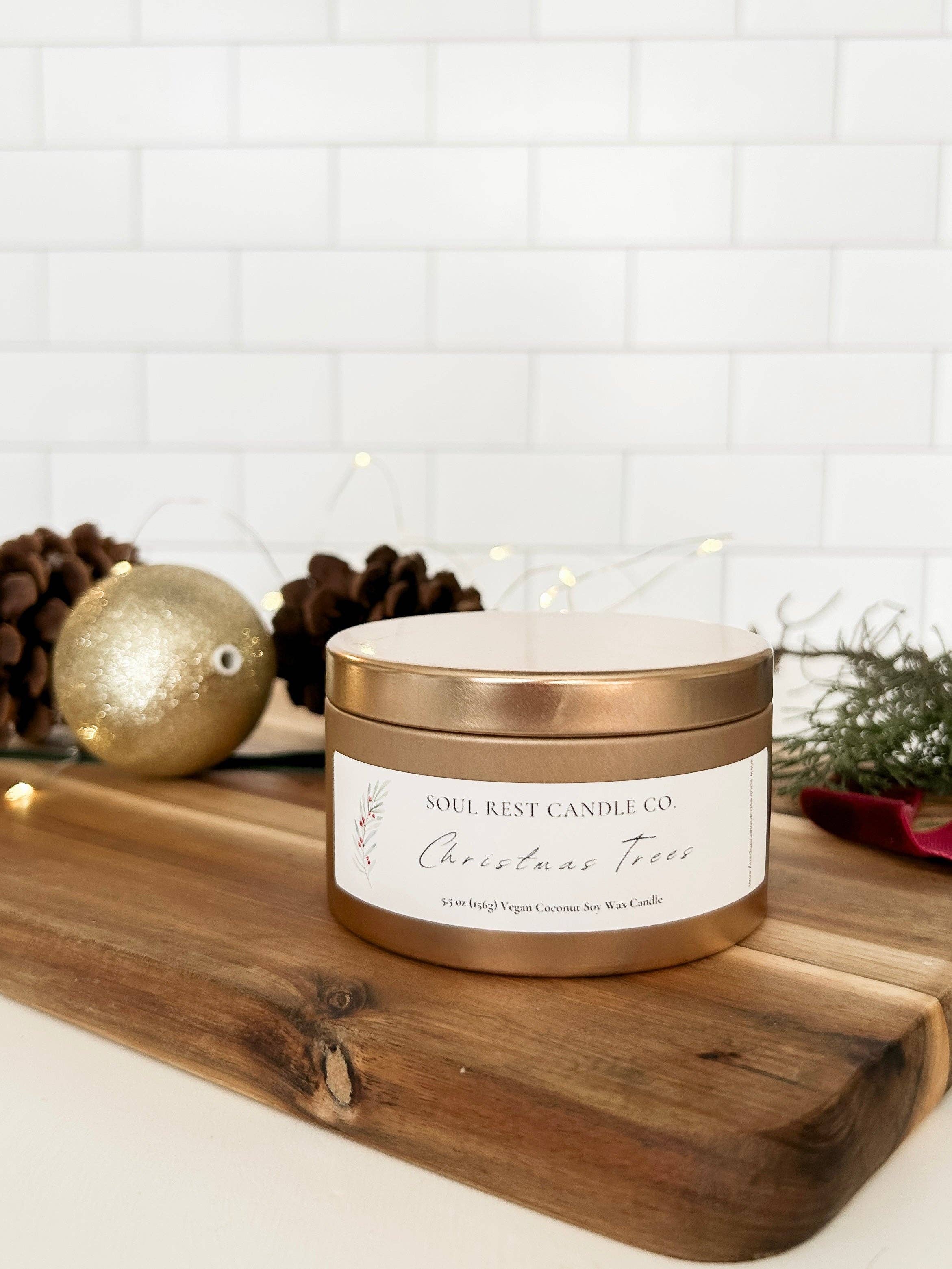 Soul Rest Candle Co. - Wholesale Travel Candles - Christmas Tree 5.5oz Tin Candle1
