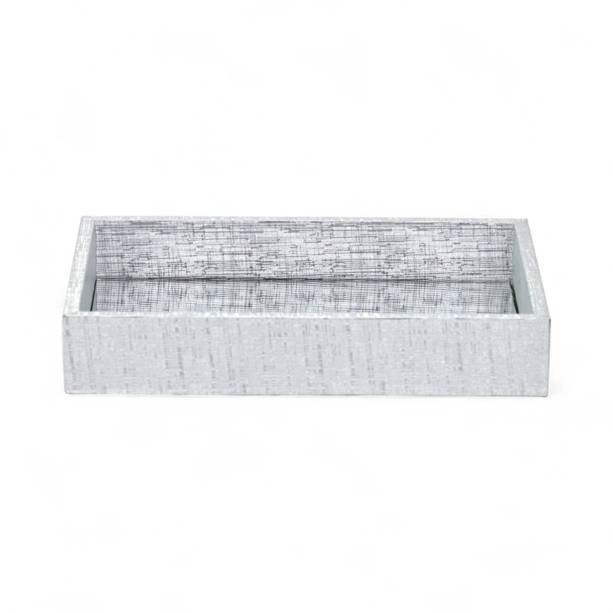 Cheungs Home Decor - Wholesale Decorative Tray - Mirrored Wood & Vinyl Fabric Themed Overlay Tray | Silver1