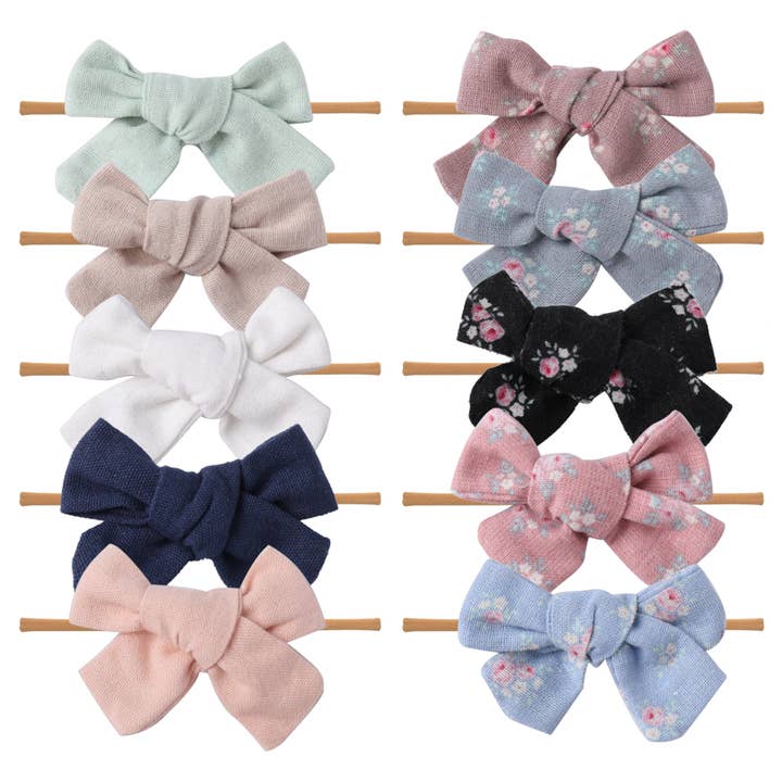 Nylon Newborn Baby Girl Headbands 10 Pcs Set Linen Roses for wholesale by JLIKA