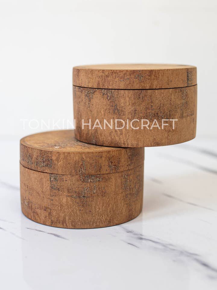 Ronde doos van kaneelbast voor wholesale door Tonkin Handicraft