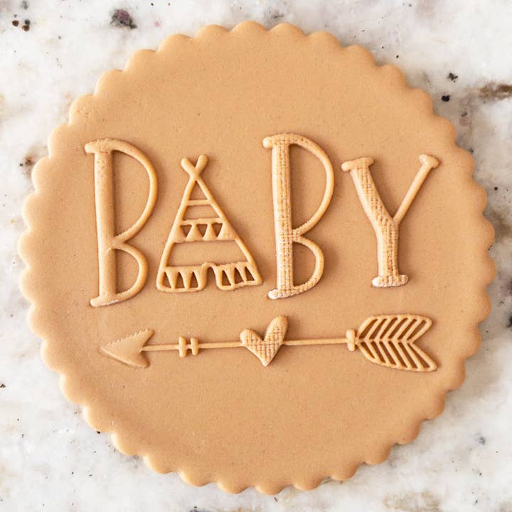Baby Text with Arrow Boho POPup Embosser Cookie Biscuit Stam for wholesale by Cut Bake Stamp