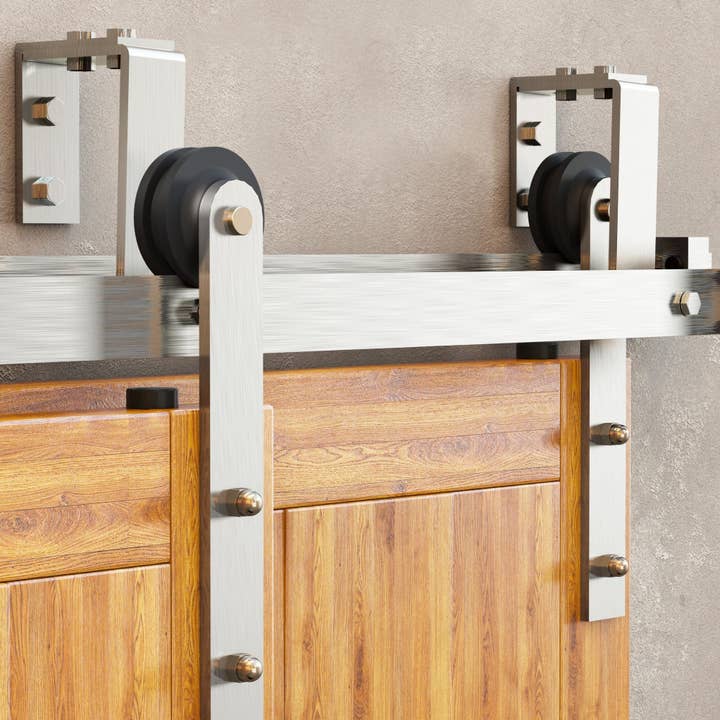 Double Track U-Shape Bypass Sliding Barn Door Hardware Kit - Straight Design Roller for wholesale by Homacer INC