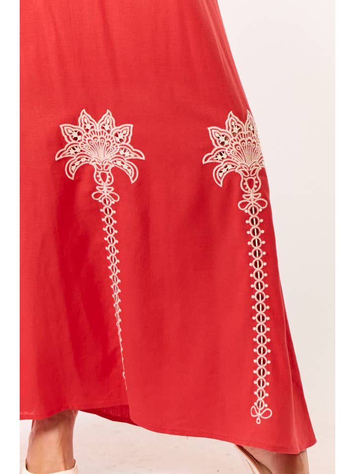 Lalavon - Wholesale Dress - Women's - ILD5300 SMOCKED BACK HALTER EMBROIDERED MAXI DRESS