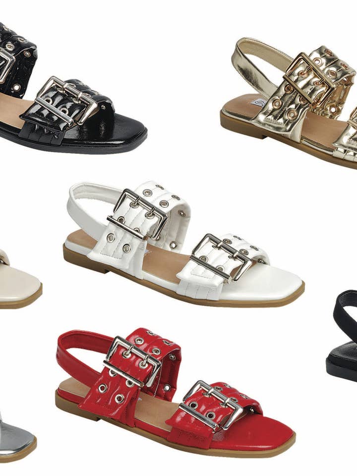 Flad sandal Storspænde Åben tå for engroshandel hos Andrea Bijoux