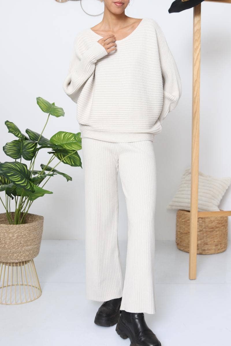 DIX-ONZE - Wholesale Top & Pant Set (NOT Loungewear) - Women's - Ribbed Fine Knit Set – Oversized Sweater & Wide-Leg Pants4