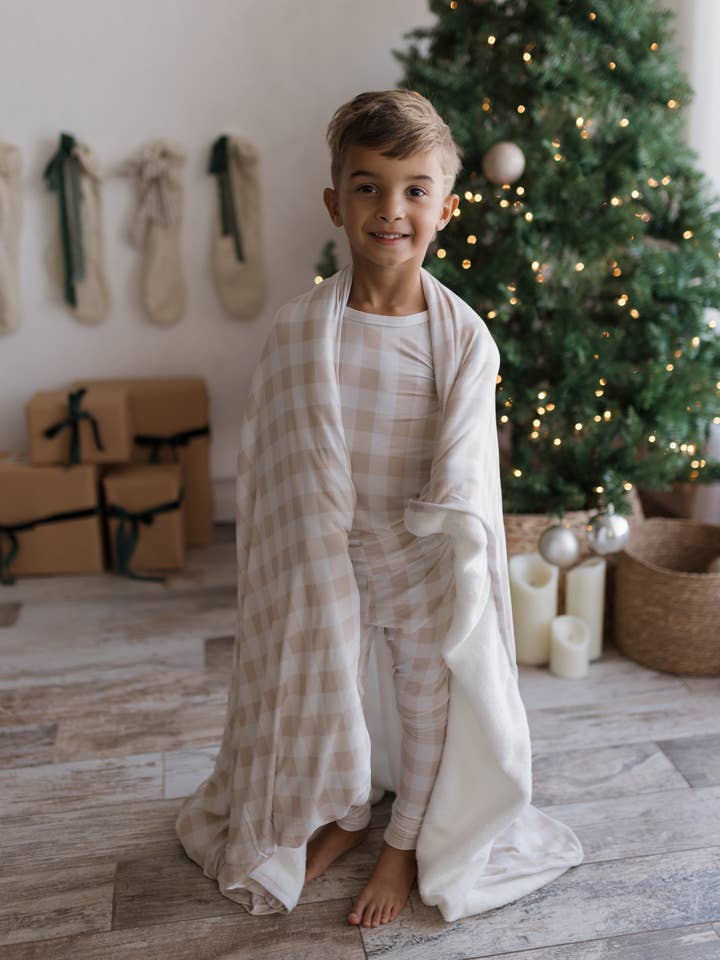 Tan Gingham Plys Tæppe for engroshandel hos LMK Designs