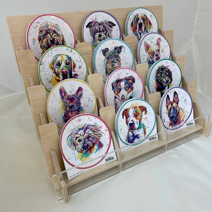 RetroPlanet - Wholesale Retailer Display Stand/Case - 12-Pocket Wooden Countertop Display For Die Cut Stickers2