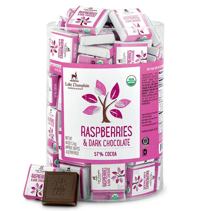 Bulk Squares, Dark Chocolate Raspberry, Organic for wholesale by Lake Champlain Chocolates
