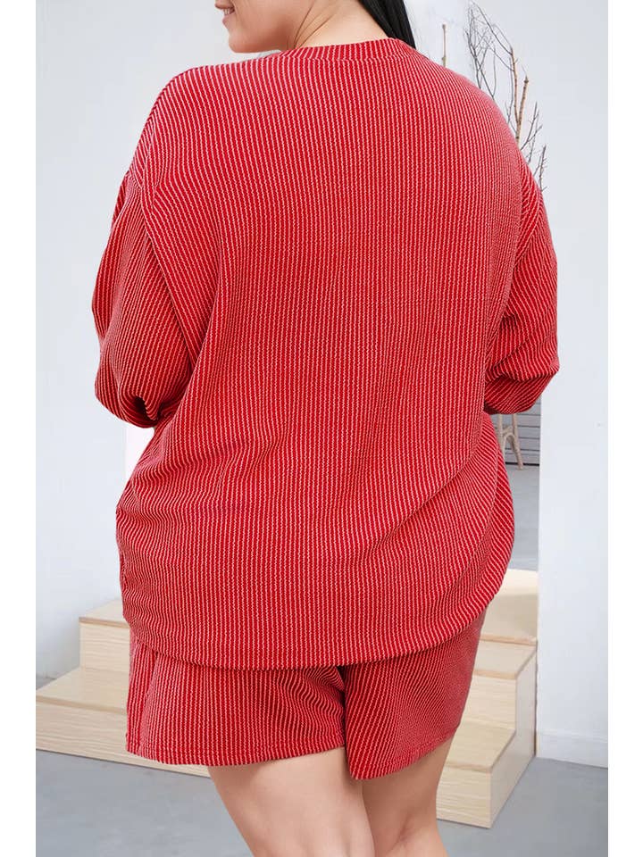 66DISCO - Wholesale Lounge Set - Women's - MERRY Ribbed Knit Long Sleeve Top and Shorts Set (S-4X)5