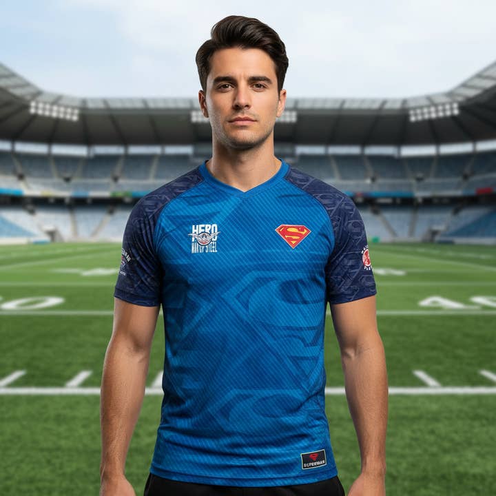 Superman-inspiriertes Popkultur-Soccer-Trikot für den Großhandel von COTTON DIVISION
