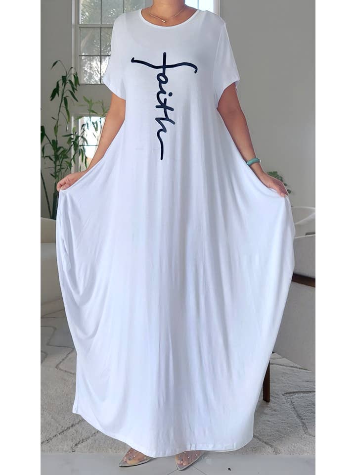 India Batik - Wholesale Dress - Women's - Faith Bubble Jersey Dress/Short Sleeve/ White 2022SS
