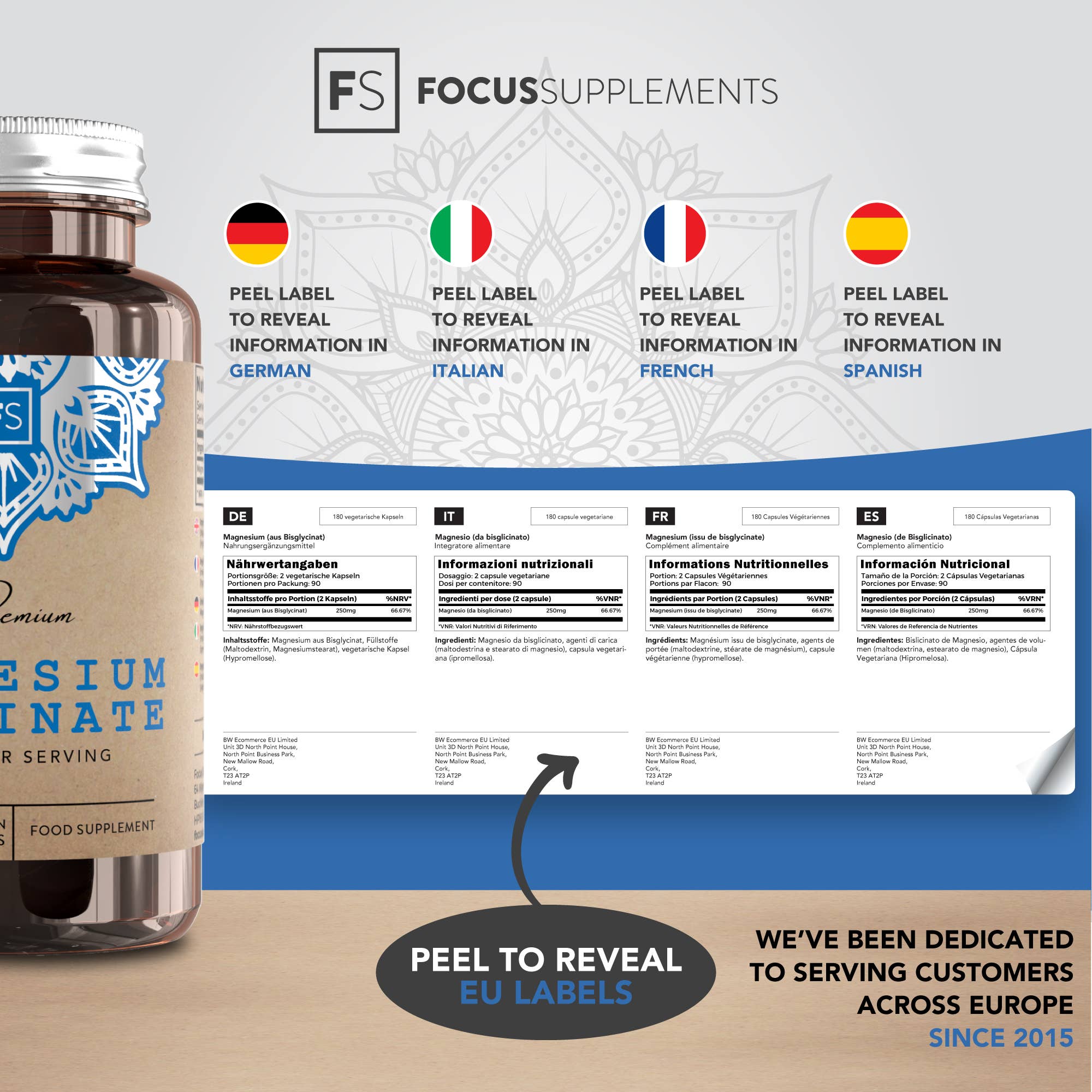 Focus Supplements - Wholesale Oral Supplement/Vitamin - Magnesium Glycinate (250mg) 180 Capsules2