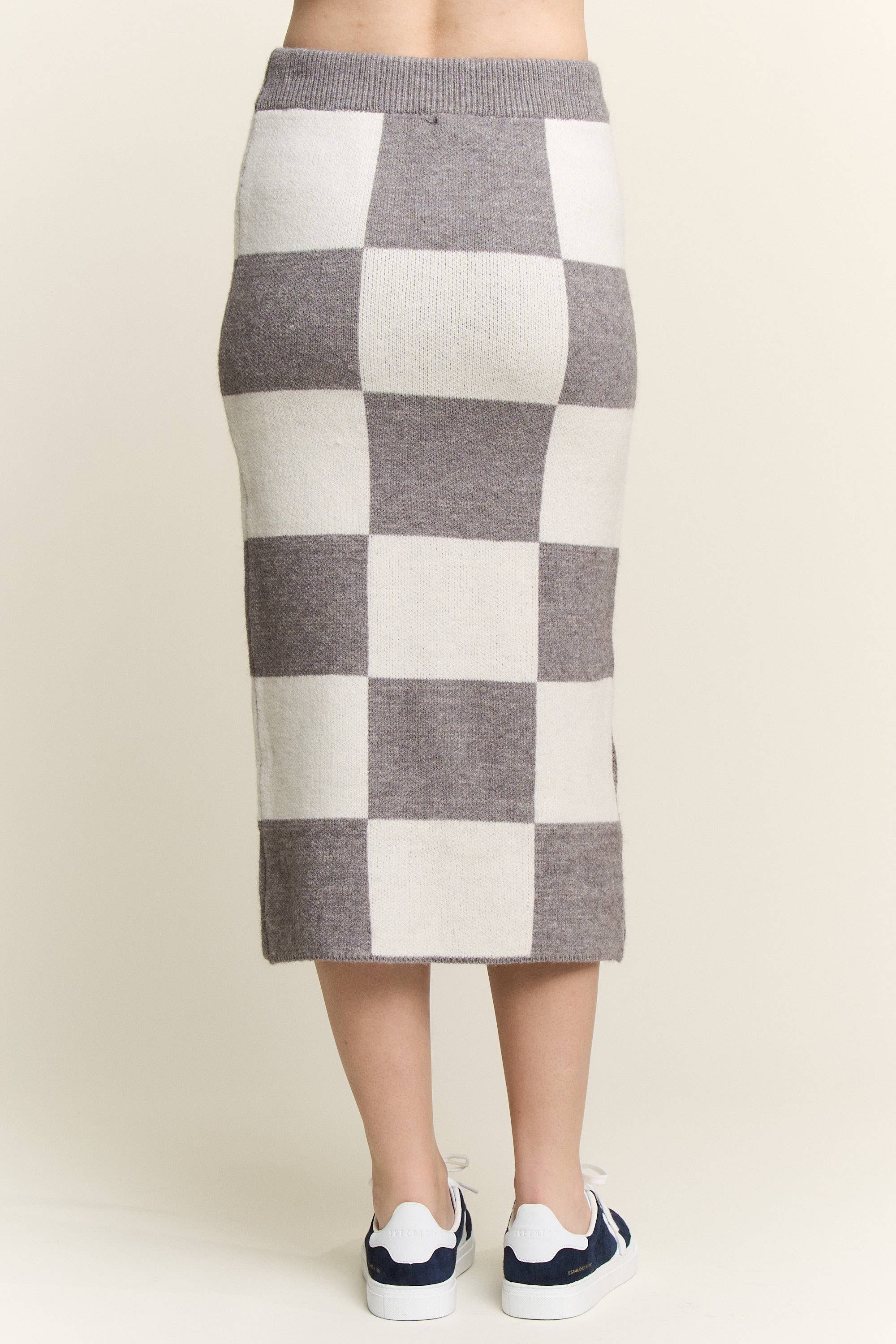 JADE BY JANE - Wholesale Skirt - Women's - BIG CHECKERED PAST KNIT PENCIL MIDI SKIRT W/ SIDE SLIT15