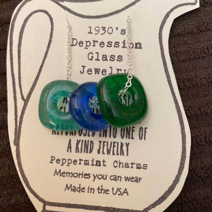 Peppermint Charms - Wholesale Pendant/Charm Necklace - Trio of Depression glass necklace sterling silver