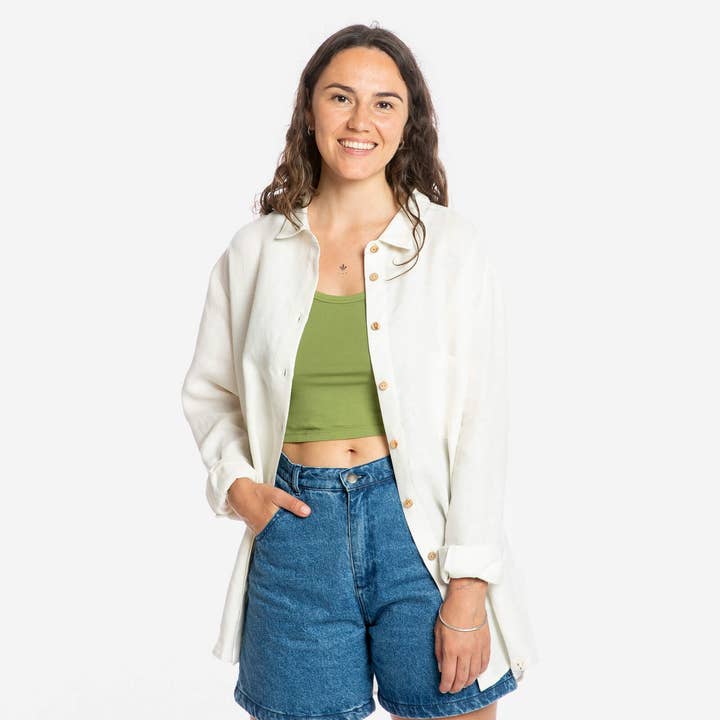 Blusa de lino blanca para venta al por mayor de Matona