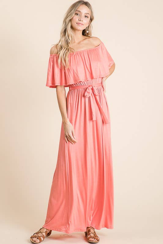 lovely melody - Wholesale Dress - Women's - LMD5025-Rayon Jersey Off the Shoulder Maxi Dress2