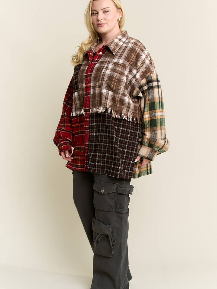 JADE BY JANE PLUS - Wholesale Shirt Jacket/Shacket - Women's - Patchwork Plaid Shacket (Plus size)6
