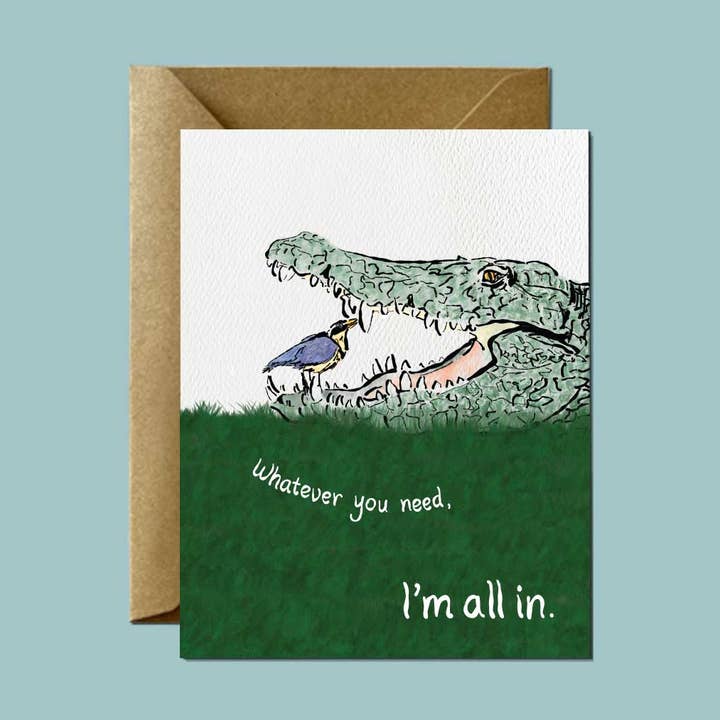 I'm All In Croc+Plover — Friendship Greeting Card for wholesale by Mitzi Bitsy Spider