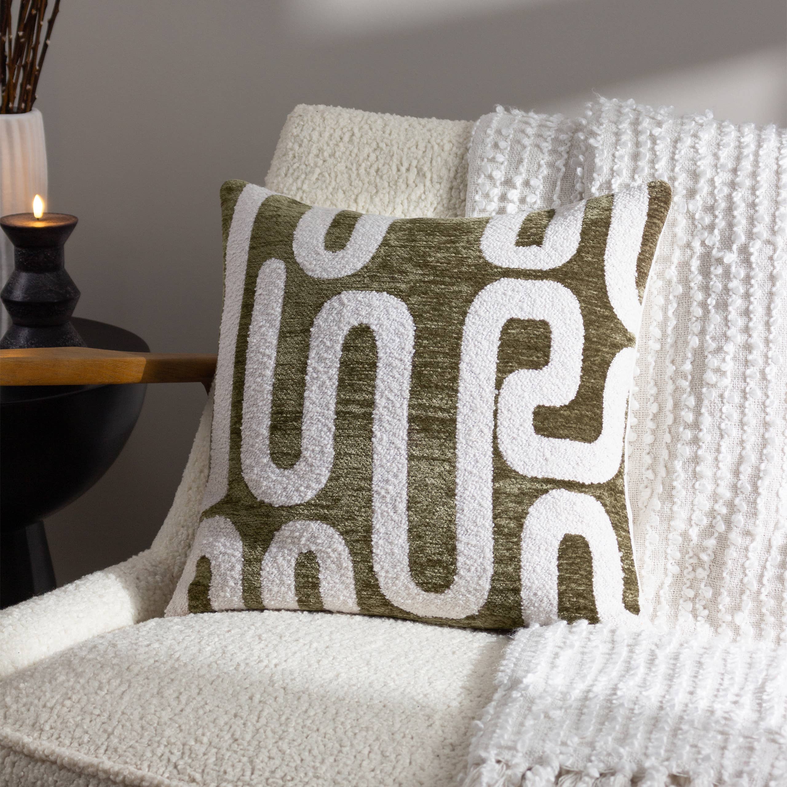 Vardan Chenille Jacquard Cushion Olive for wholesale on Faire0