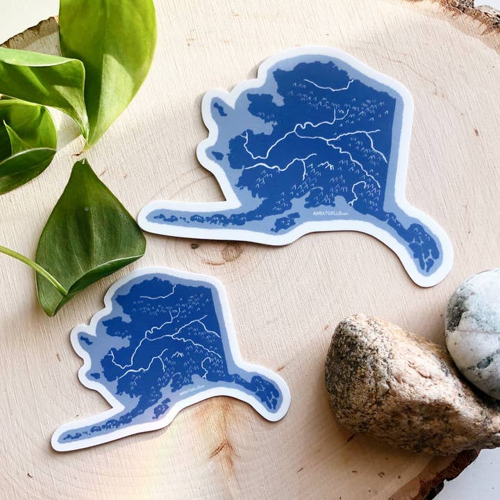 Alaska Rivers and Mountains Sticker for wholesale by Art by Anya Toelle