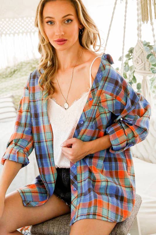 Vine & Love – wholesale Buttoned-down shirt – Women's – Collared Neck Button Down Plaid Shirts VT70146A0