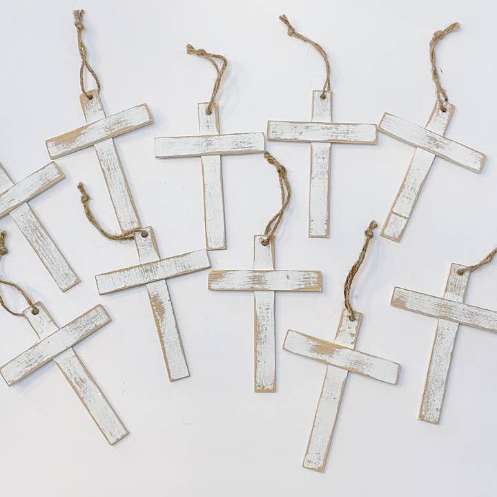 Joshua Jar - Wholesale Ornament Set - Rustic Small Cross Set of 10