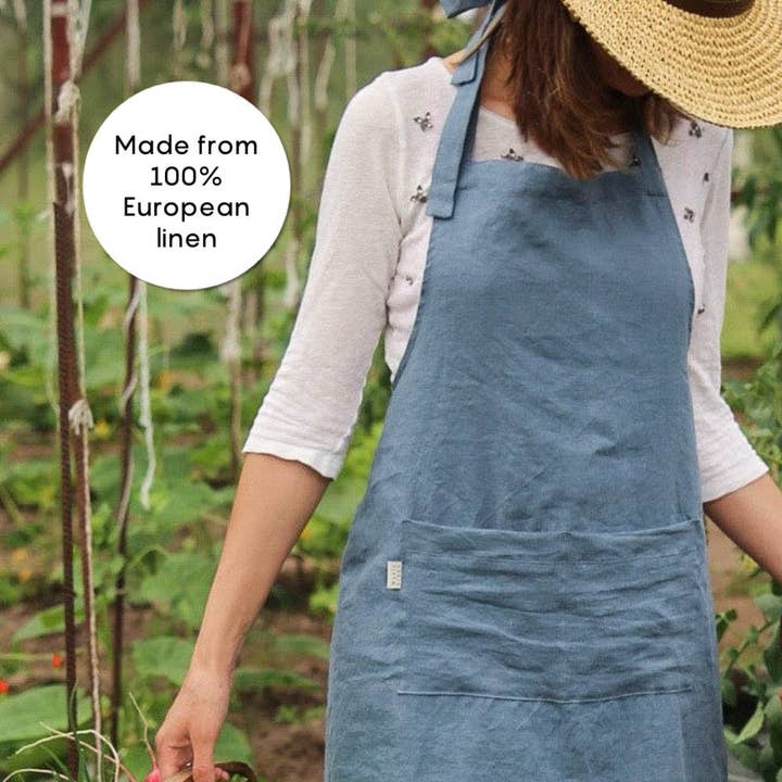 Tweed Real Food - Wholesale Apron - Linen Apron Adult in Grey Blue1