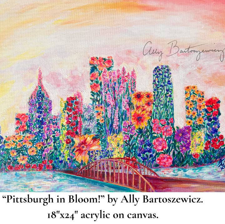 Ally Bartoszewicz Art - Wholesale Art Print - "Pittsburgh in Bloom!" 5x7 art print with 8x10 mat1