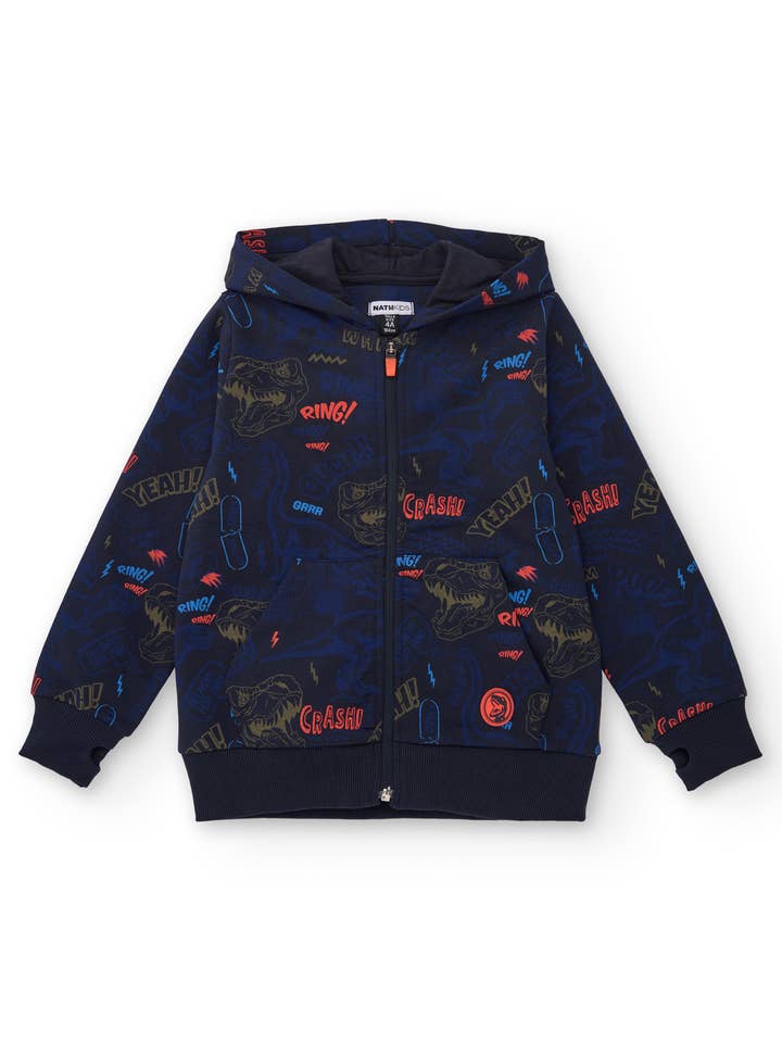 Hooded sweatshirt for boys with dinosaur print for wholesale by tuc tuc