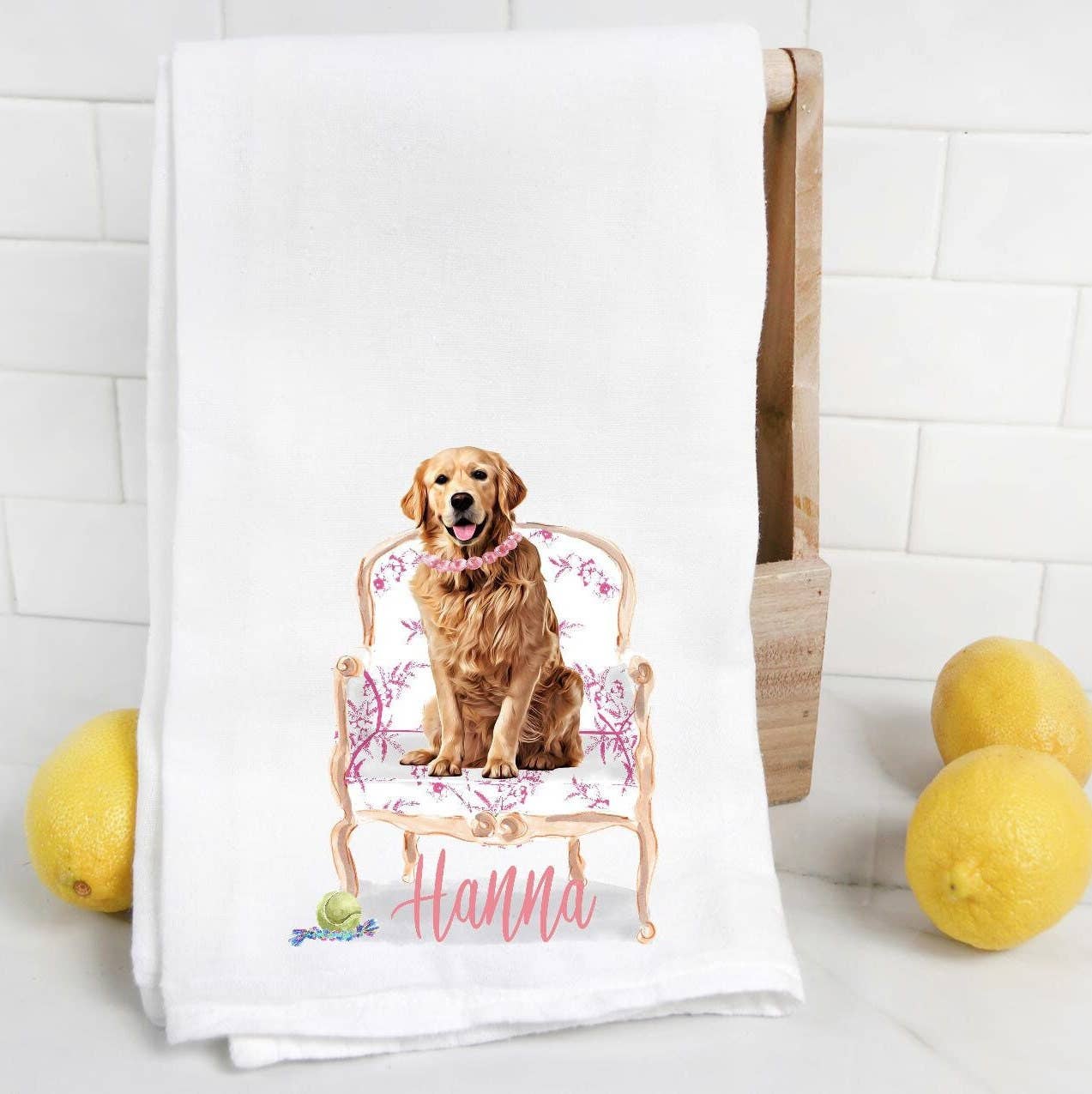 The Preppy Pineapple Home - Wholesale Tea Towel - Custom Golden Retriever 3 Tea Towel7