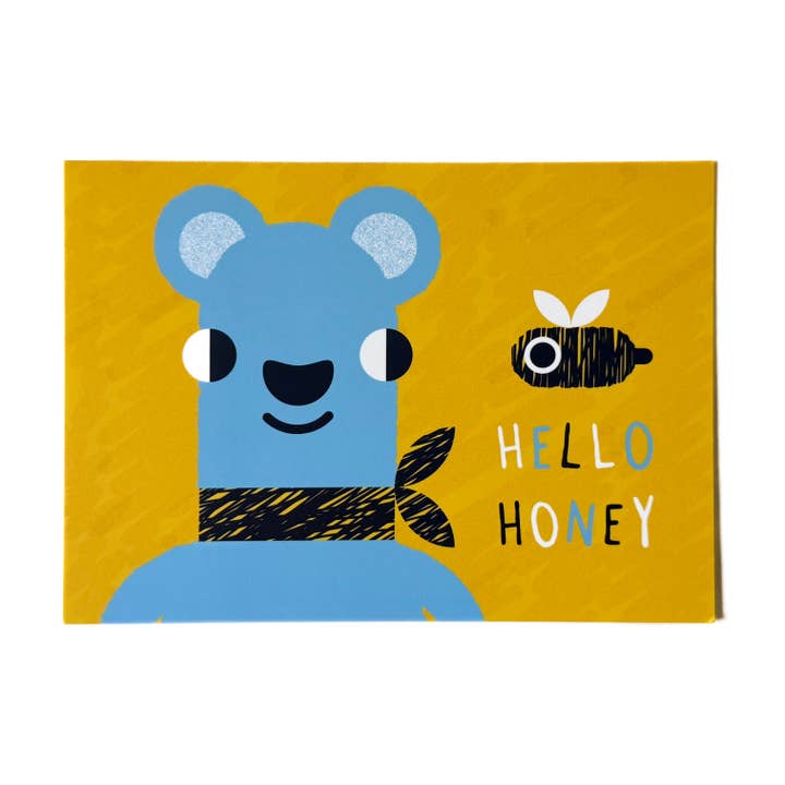 Bär & Biene Hallo Honig Postkarte für den Großhandel von Wug Prints