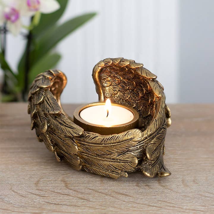 Something Different Wholesale - Wholesale Candle Holder - Antique Gold Angel Wing Tealight Candle Holder