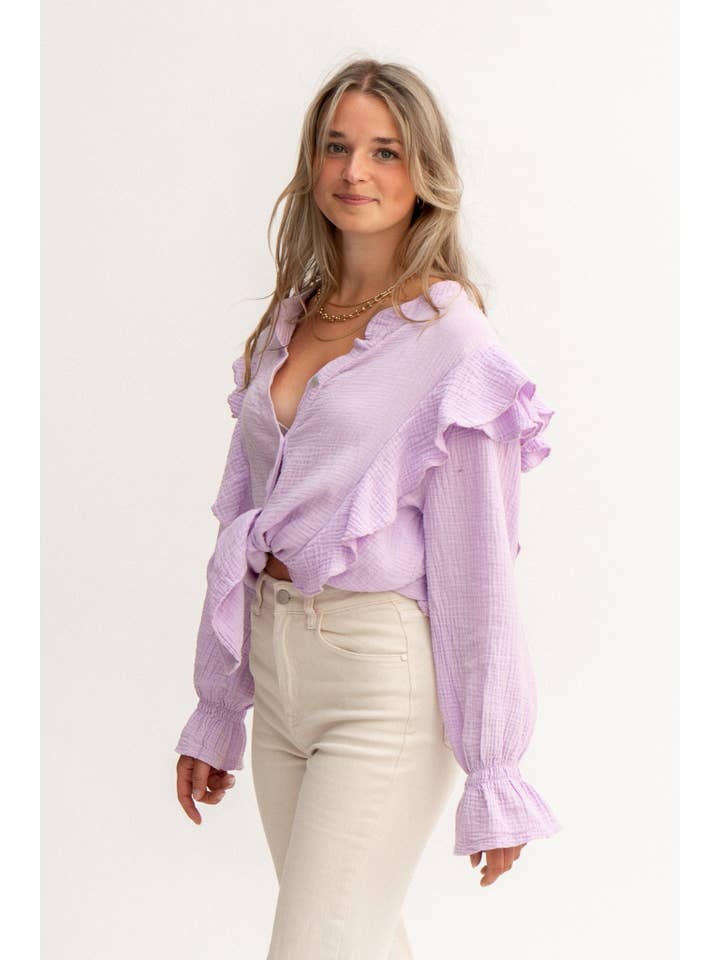 Wild Daisy – Großhandel Bluse – Damen – Oversize Hemd WILD BONNIE aus Musselin in flieder5