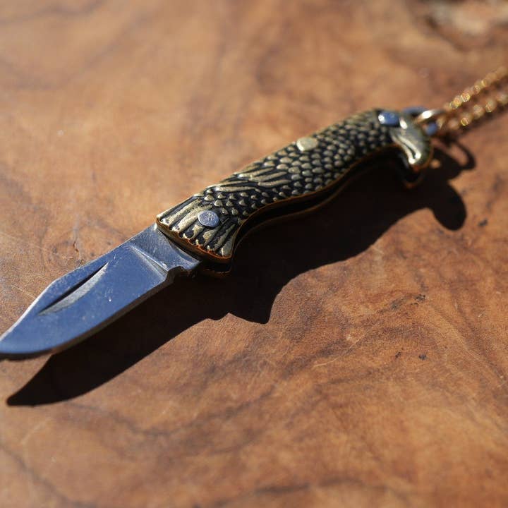 Eagle Brass Knife Necklace || Pocket Knife Necklace || Blade for wholesale by Daddy Daughter Jewelry