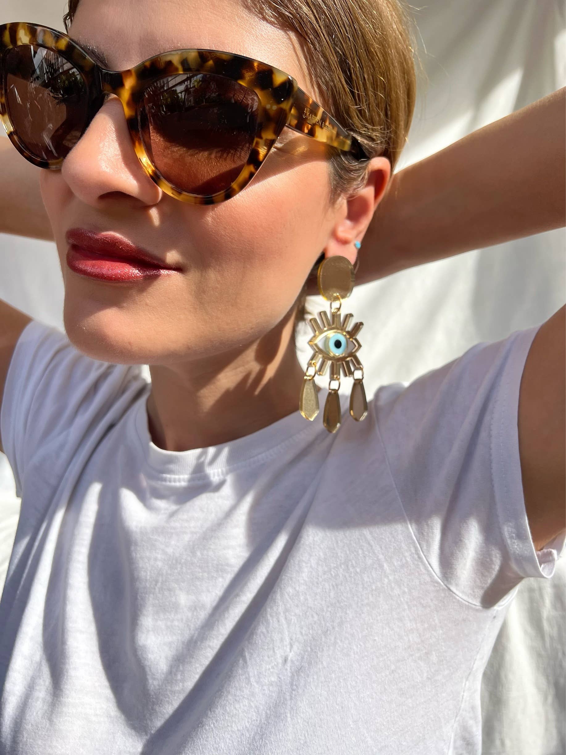 Christina Christi - Wholesale Clip-On Earrings - Gold Evil Eye Clip-On Earrings with Gold Plexiglass Designs2