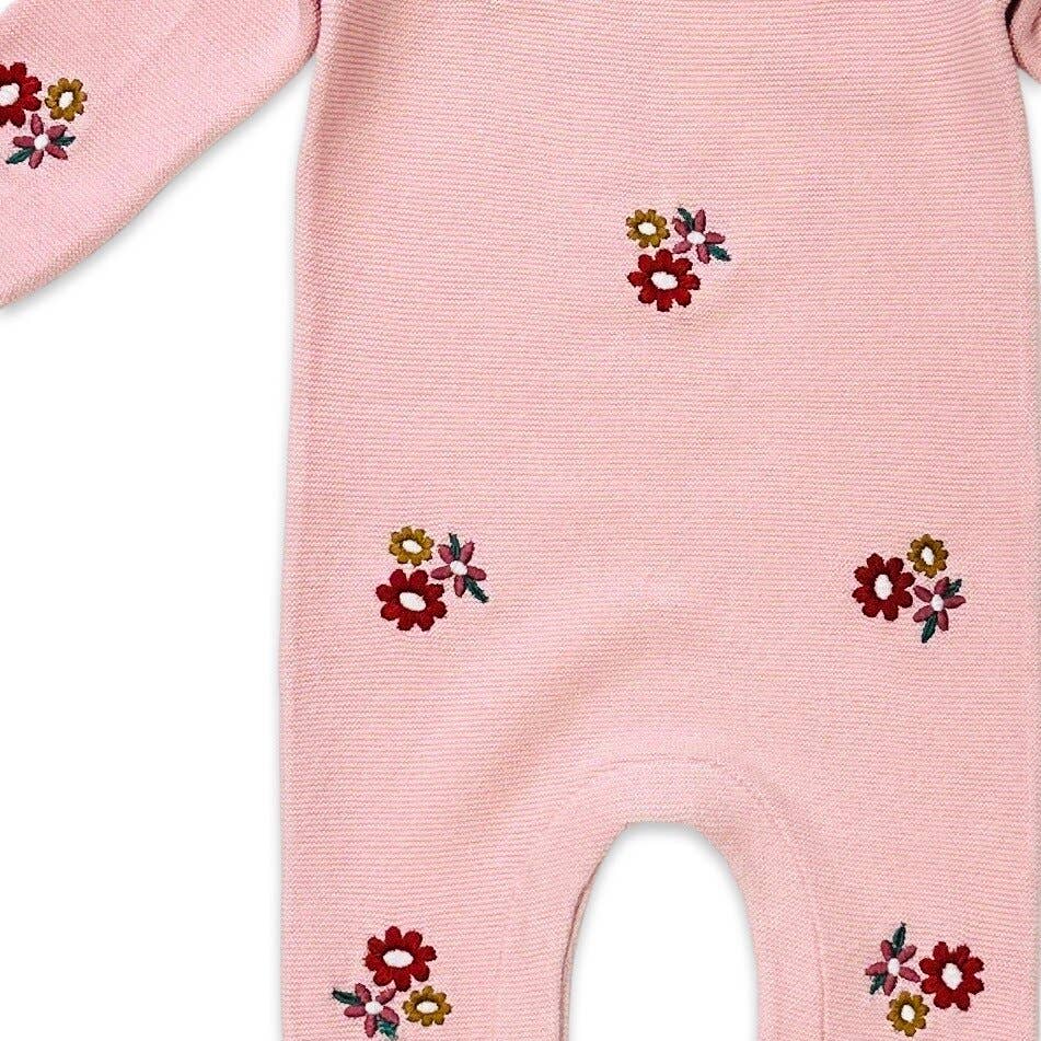 Blush Floral Bouquet Pink Organic Knit Baby Jumpsuit (Organic) for wholesale on Faire2