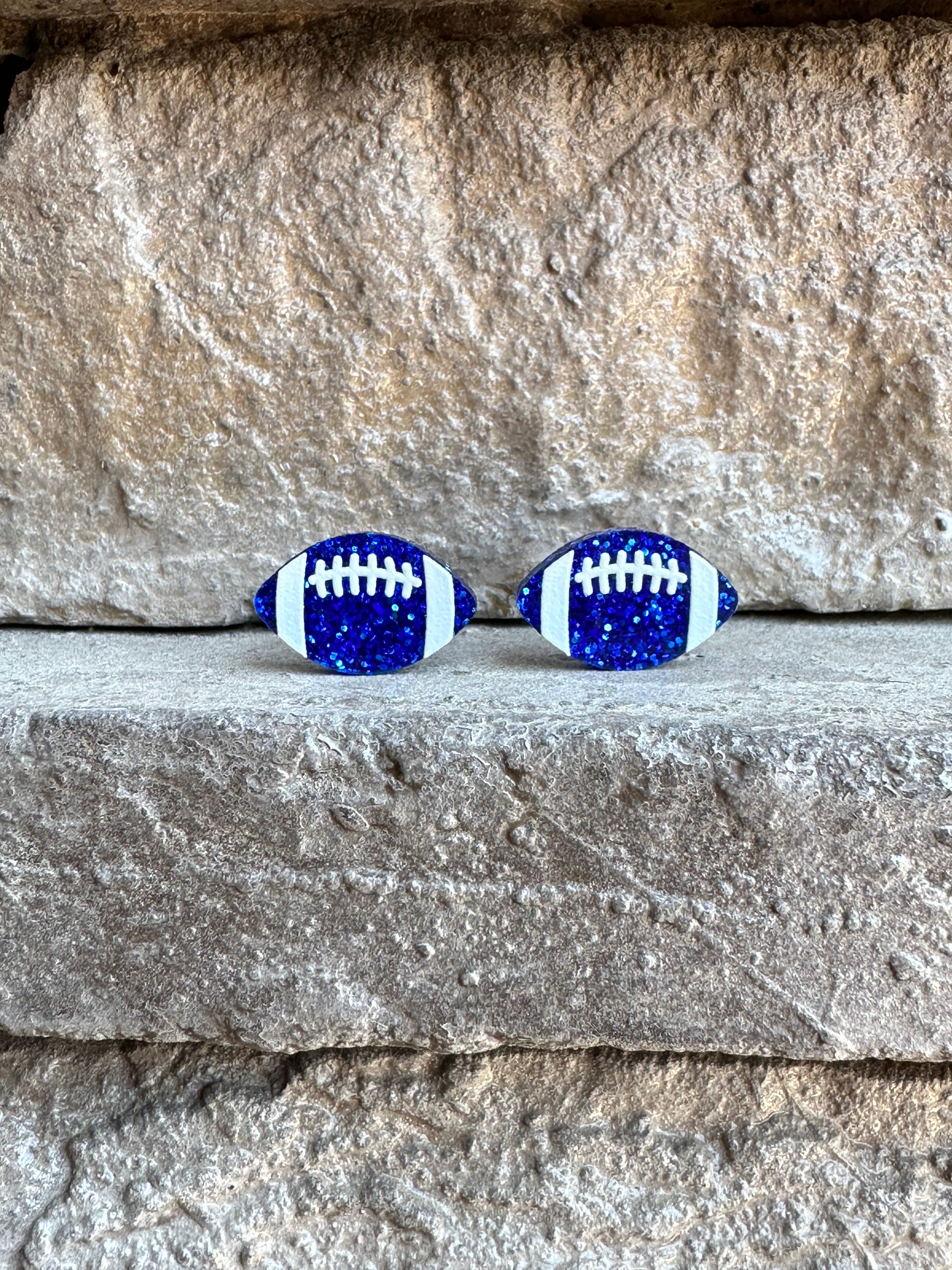 Laser & Color Designs LLC - Wholesale Stud/Post Earrings - Football Glitter Acrylic Studs, Football Earrings1