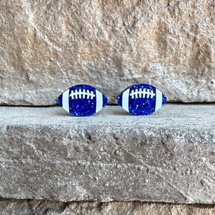 Laser & Color Designs LLC - Wholesale Stud/Post Earrings - Football Glitter Acrylic Studs, Football Earrings1