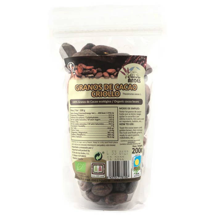 El Oro de los Andes - Wholesale Chocolate - CREOLE COCOA BEANS 200G ES-ECO-023-MA