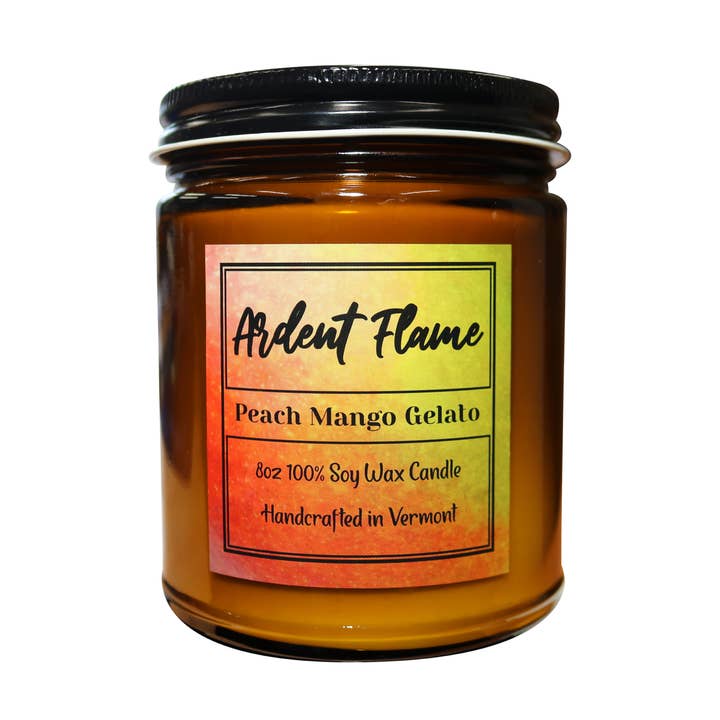 Peach Mango Gelato 100 Percent Soy Candle Hand Poured for wholesale by Ardent Flame Candles-Vermont's Premier Candle Company