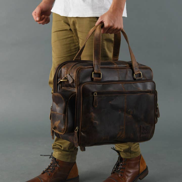 MaheTri LLC - Leather & Lifestyle Goods - Vendita all'ingrosso Valigetta - Unisex - Valigetta da ufficio in pelle di bufalo fatta a mano Floyd1