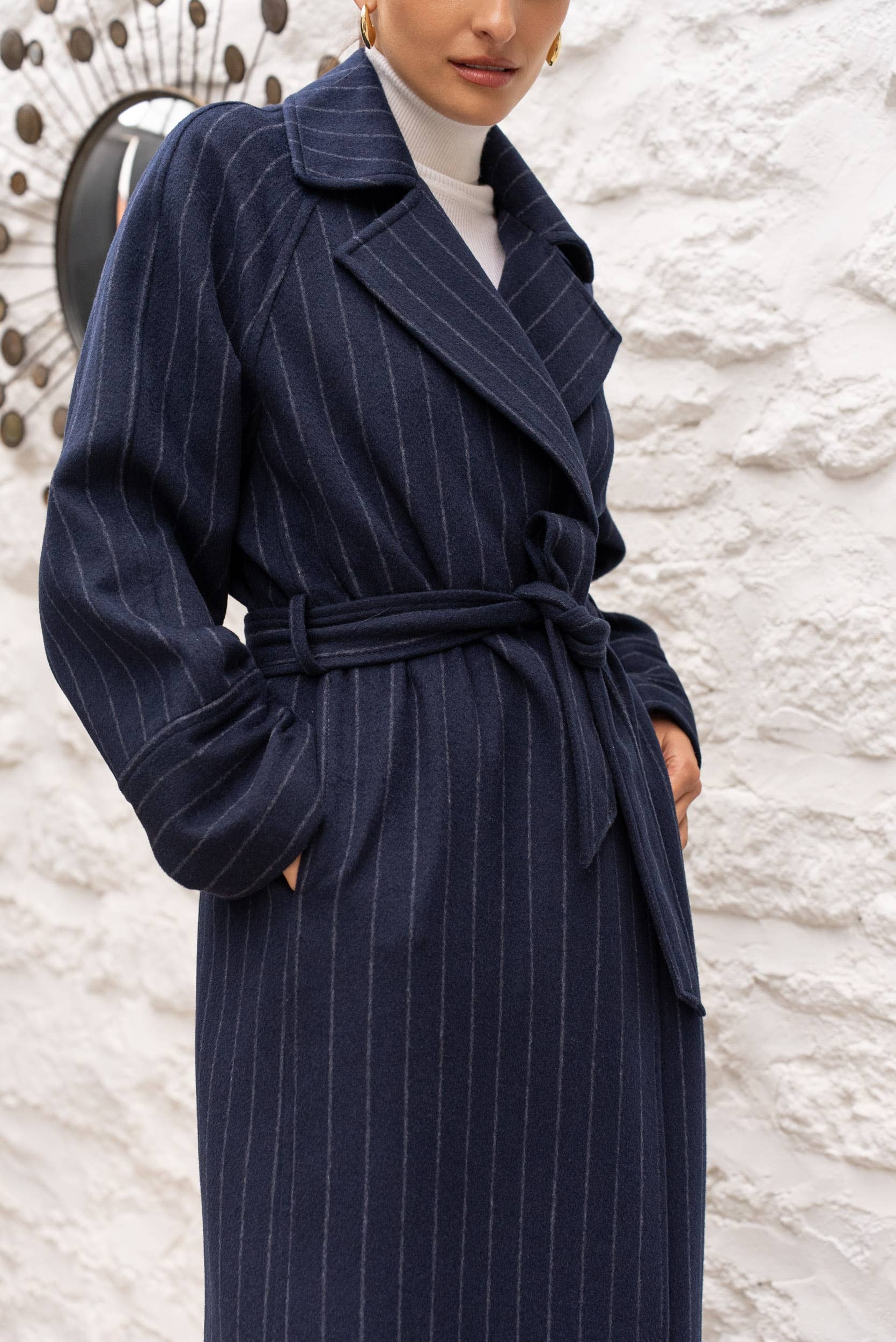 Attentif Paris - Wholesale Coat - Women's - Long coat in fine striped wool blend3